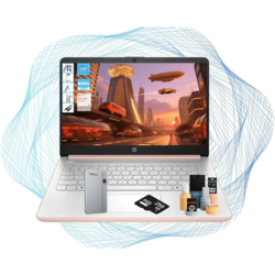 HP 2025 14" Laptop Computer, Intel N150 CPU(Beats N4120), 8GB RAM, 128GB UFS+256GB MSD Storage, Wi-Fi 6, Copilot AI,Windows 11 Pro, 1-Year Microsoft Office 365, Rose Gold