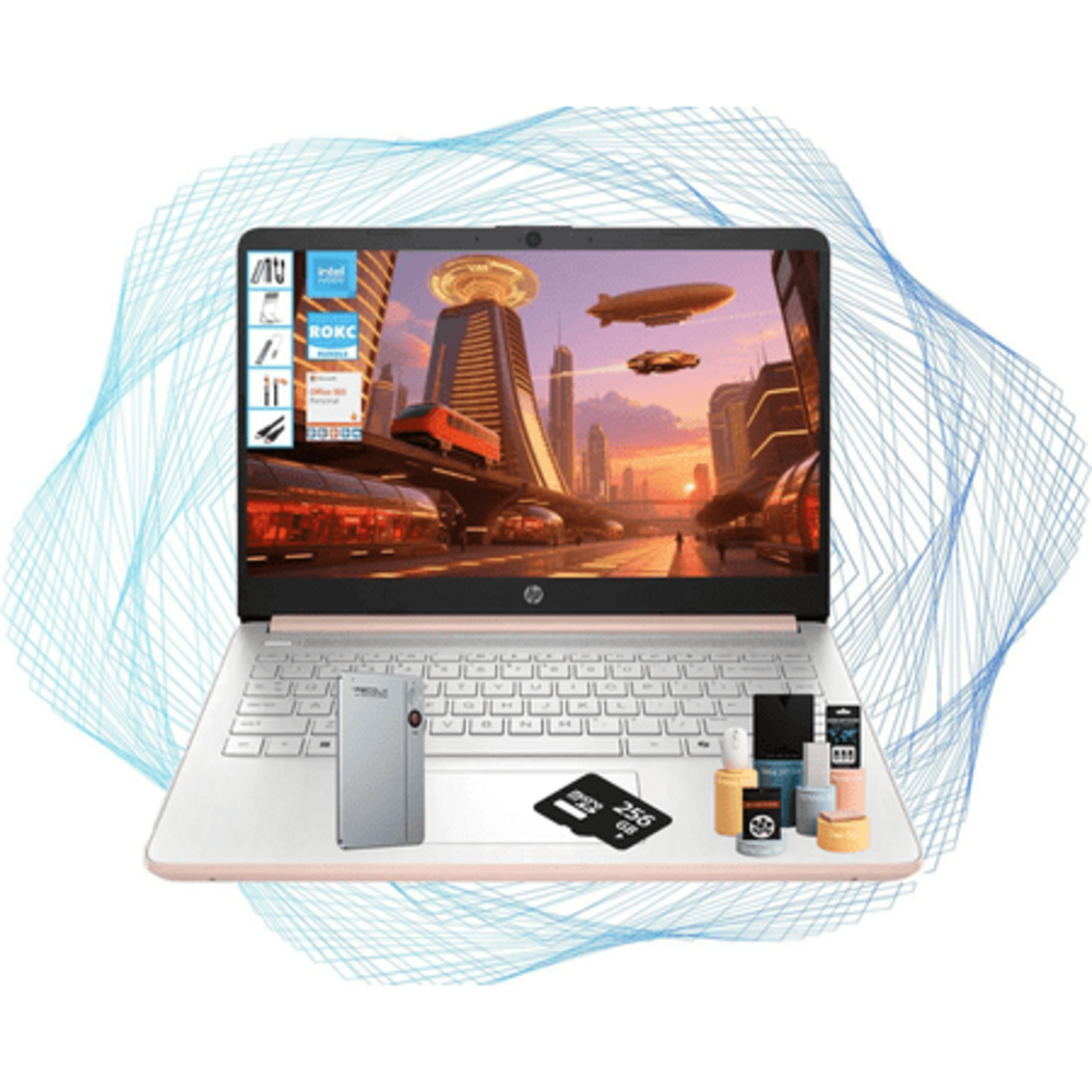 HP 2025 14" Laptop Computer, Intel N150 CPU(Beats N4120), 8GB RAM, 128GB UFS+256GB MSD Storage, Wi-Fi 6, Copilot AI,Windows 11 Pro, 1-Year Microsoft Office 365, Rose Gold