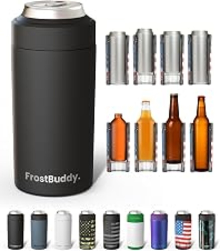 Frost Buddy Universal Can Cooler - Fits Slim Cans, 12 & 16oz (MatteBlack) | 20x colder, cold up to 24 hrs | Sleek, lightweight design | Premium build quality