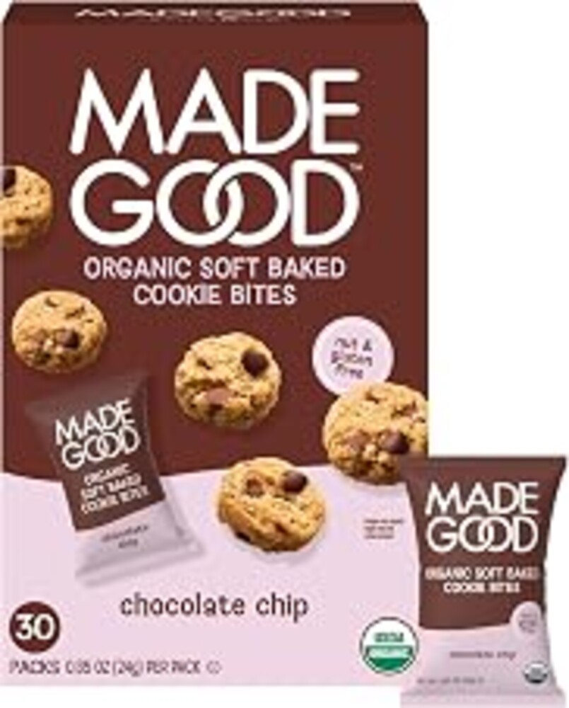 MadeGood Soft Baked Mini Chocolate Chip Cookies, 30-Pack Gluten Free | Safe for school snacks for kids, lunch boxes and on-the-go treats, chewy bite-sized cookies, Allergy conscious ingredients