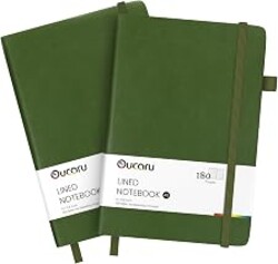 Oucaru 2 Pack A5 Lined Journal Notebook for Writing, 180 Pages | 100 GSM Thick Paper, Smooth Writing for Men, Women, Students and Professionals, Journaling, Note Taking, Work and School