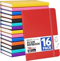 BGUP 16 Pack Lined Journal Notebook for Work, 136 Pages, Medium 5.5" x 8.3", A5 College Ruled Notebook, 8 Colors, Hardcover Journaling Notebooks for Writing, Note Taking