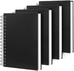Ouzoustate Lined Spiral Notebook 8.5"x11" Black Hardcover Journal 100GSM | A4 large size,4 pack,160 pages,100gsm thick paper no ink bleed,7mm college ruled, for Note Taking School Office Supplies