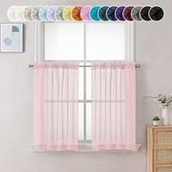Chyhomenyc Blush Pink Sheer Curtains 30 inch Length 2 Panels, Light Filtering Voile Rod Pocket Short Window Curtians for Bathroom Living Room Farmhouse Small Windows, 42Wx30L inches