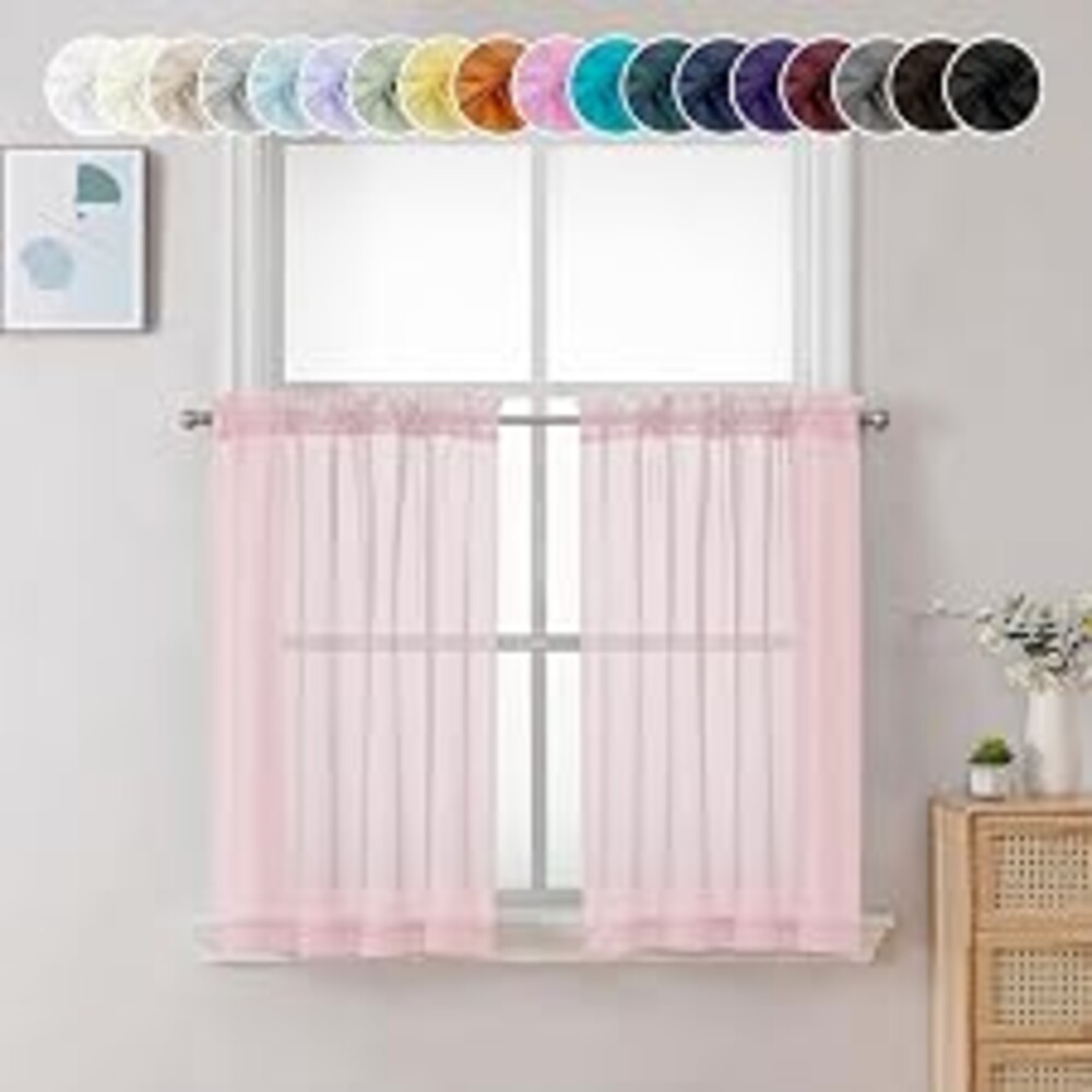 Chyhomenyc Blush Pink Sheer Curtains 30 inch Length 2 Panels, Light Filtering Voile Rod Pocket Short Window Curtians for Bathroom Living Room Farmhouse Small Windows, 42Wx30L inches
