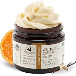 Hearth & Homestead Whipped Beef Tallow for Skin & Face - 100% Grass Fed, Eczema Cream & Body Butter, Organic Olive Oil, Calendula & Rose, Lotion & Hand Moisturizer for Dry Skin, Vanilla Orange, 1.3oz