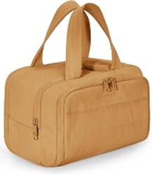 BAGSMART Travel Toiletry Bag, Crush Toiletry Bag for Women, Wide-open Puffy Toiletry Bags for Traveling, Large Travel Cosmetic Makeup Bag Organizer for Accessories,Toiletrie (Brownstone Yellow)