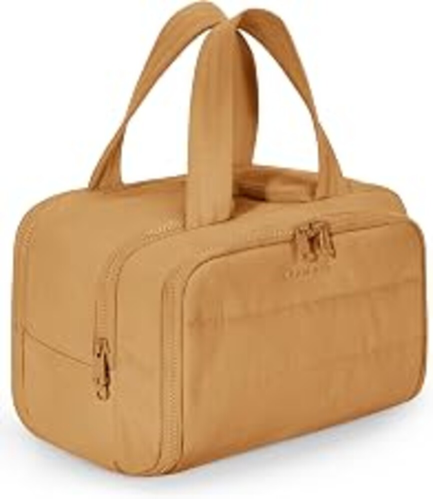 BAGSMART Travel Toiletry Bag, Crush Toiletry Bag for Women, Wide-open Puffy Toiletry Bags for Traveling, Large Travel Cosmetic Makeup Bag Organizer for Accessories,Toiletrie (Brownstone Yellow)