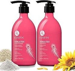 Luseta Keratin Shampoo and Conditioner for Color Treated Damaged & Dry Hair, Keratin Hair Treatment for Smoothing, Nourishing & Strengthening, Color Safe, Free of Sulfates and Gluten 2 X 16.9Oz