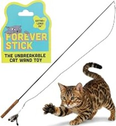 Forever Stick 1-Pack - The Unbreakable Cat Wand Toy, Durable Cat Toy Wand, Extra Long Cat String Toy, Cat Fishing Pole Toy for Bored Indoor Adult Cats, Cat Stick Toy, Cat Feather Wand, Cat Teaser Wand