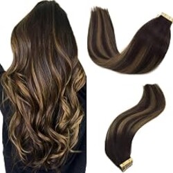 GOO GOO Tape in Hair Extensions Human Hair, 2/6/2 Balayage Dark Brown to Chestnut Brown, 20inch 50g 20pcs, Thick Ends Straight Seamless, Invisible