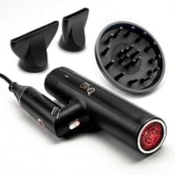 SRILabs DryQ “Smart” Hair Dryer - Super Lightweight, Foldable - Powerful, Quiet Motor - Infrared and Ionic Technology - 3 Magnetic Attachments - Heat Control with Locking Switch