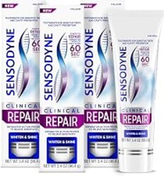 Sensodyne Clinical Repair Whiten & Shine Toothpaste for Sensitivity Relief, 3.4 oz (3 Pack)