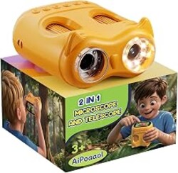 1000X Digital Microscope for Kids Handheld: 2-in-1 Binoculars Portable STEM Toy - Birthday Gift for Boy Girl - Science Kits 10X Magnifying Glass Telescope for Age 3-8 8-12 USB Gadget