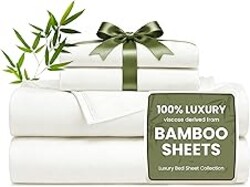 Love's cabin 4 Piece King Size Sheet Set, 100% Rayon Derived from Bamboo, Cooling & Breathable, Soft Silky Deep Pocket up to 16", Hotel Luxury Bedding for Hot Sleepers, White