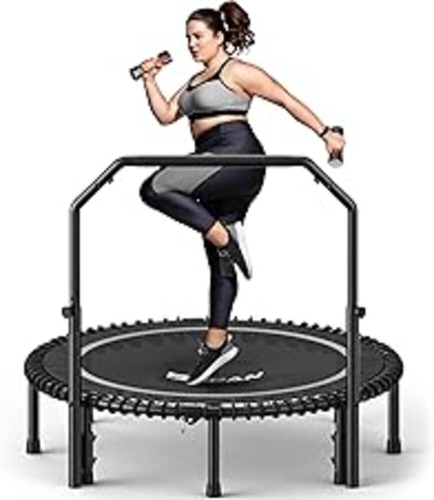 BCAN BT2 450/550LBS Mini Rebounder Trampoline for Adults with Bar, Fitness Trampoline with Bungees, Adjustable Handle, Stable & Quiet, Indoor Outdoor, Whole-Body Workout - 40IN/48IN | FED Fitness