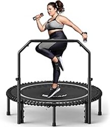BCAN BT2 450/550LBS Mini Rebounder Trampoline for Adults with Bar, Fitness Trampoline with Bungees, Adjustable Handle, Stable & Quiet, Indoor Outdoor, Whole-Body Workout - 40IN/48IN | FED Fitness