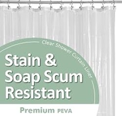 Barossa Design Oeko-tex Certified Shower Curtain Liner Standard Size, Clear | Waterproof PEVA, Rustproof Grommets, 3 Bottom Magnets, Cute Lightweight Bathroom Curtain, Fits Standard Tub 72" Length