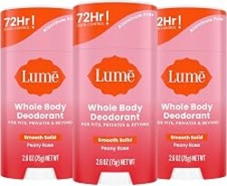 Lume Whole Body Deodorant - Smooth Solid Stick - 72 Hour Odor Control - Aluminum Free, Baking Soda Free and Skin Loving - 2.6 Ounce (Pack of 3) (Peony Rose)
