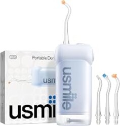 usmile C10 Portable Water Flosser for Travel – 95-Day Battery, 4 Modes, 360° Nozzle, 180ml Tank, IPX7 Waterproof, Dentist-Recommended for Braces, Implants & Sensitive Gums (Blue)