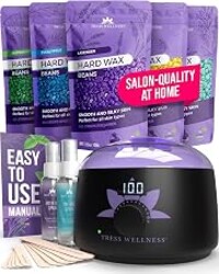 Tress Wellness Award Winning Waxing Kit for Sensitive Skin, Safe for Face & Skin, Easy to Use, At-Home Kit for Face, Bikini, Brazilian & Full Body - Digital Display, Black Purple Flower