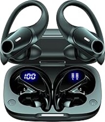 Active Noise Cancelling Ear Buds Wireless Earbuds 80H Playtime Bluetooth Headphones with LED Display Case, Hi-Res Audio Clear Calls Earphones with Over Ear Hooks for Running Gym Workout Travel Black