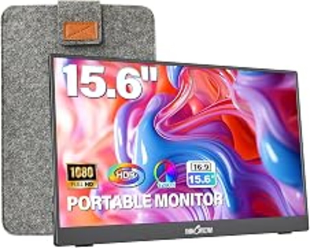 InnoView Portable Monitor 15.6" 1080P for Laptop with Protective Sleeve, Built-in 90° Adjustable Stand USB C HDMI Ultra-Slim Portable Laptop Monitor for MacBook Phone PS Xbox Switch