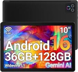 URAO Tablet,10.1" Android 16 Tablet Octa-core 36GB+128GB Dual Camera | 1280x800 IPS HD Touchscreen 6000mAh Battery Wi-Fi 6,BT 5.4 GMS 36GB(6+30) RAM 128GB ROM Support 1TB Expansion 5MP+8MP cameras