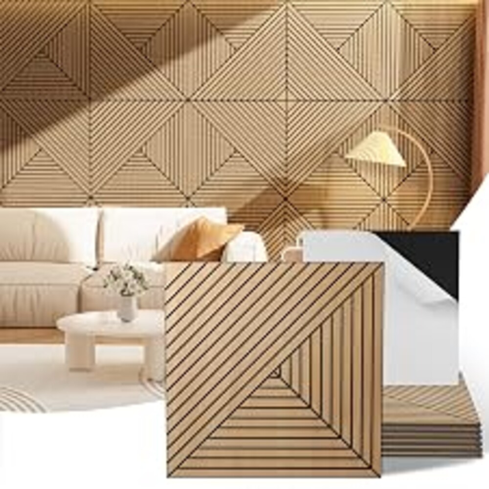 Acoustic Wall Panels, 6 Piece 23.62"X 23.62" PVC Peel and Stick Wall Panels | High-Density Polyester Fiber Self Adhesive Soundproofing for Interior Wall Décor, Recording Studios, Teak