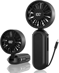 AMACOOL Foldable Handheld Fan Rechargeable, Built-in Type-C Cable, 5-Speed Personal Fan, Max 17H Runtime, Wearable Neck Fans for Travel Outdoor Cruise Makeup, Gifts for Women Men Stylish Girl (Black)