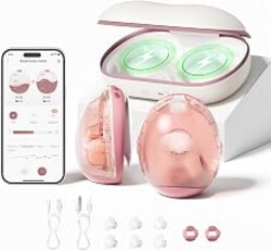 Momcozy Air 1 Wearable Breast Pump,Ultra-Slim with Wireless Charging Case | Ultra-Slim Hands-Free,Top-View Visible, App Control, Auto Mode Switching, Milk Tracking & Full-Collector Alerts, 6oz