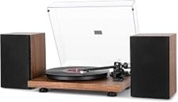1 BY ONE Bluetooth Turntable HiFi System with 36 Watt Bookshelf Speakers | Patend Designed Vinyl Record Player with Magnetic Cartridge, Wireless Playback and Auto Off (Walnut)