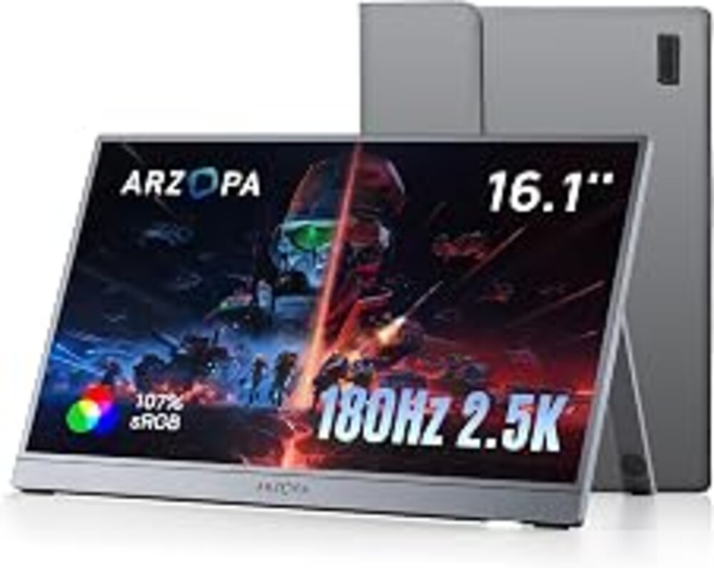 ARZOPA 16.1'' 180Hz 2.5K Portable Monitor, 2560x1440 QHD 107% sRGB Kickstand Portable Gaming Monitor with HDR, Ultra Slim, Eye Care, External Second Screen for Laptop, PC, PS5, Mac, Xbox-Z3FC
