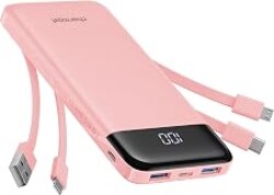 charmast Portable Charger with Reinforced Built-in 4 Cables,10000mAh Power Bank Travel Essentials 6 Outputs 3 Inputs 3A Fast Charging Compatible with iPhone iPad Samsung Google Pixel LG Moto