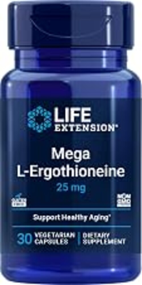 Life Extension Mega L-Ergothioneine, Healthy Aging Amino Acid, antioxidant, Powerful 25 mg dose, L-ergothioneine, Gluten-Free, Non-GMO, Vegetarian, 30 Capsules