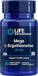 Life Extension Mega L-Ergothioneine, Healthy Aging Amino Acid, antioxidant, Powerful 25 mg dose, L-ergothioneine, Gluten-Free, Non-GMO, Vegetarian, 30 Capsules