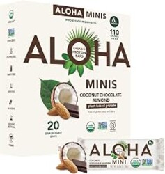 ALOHA Organic Plant Based Protein Bar MINIS |Coconut Chocolate Almond | 20 Count, 24g Bars | Vegan, Low Sugar, Gluten Free, Paleo, Low Carb, Non-GMO, Stevia Free, Soy Free, No Sugar Alcohols