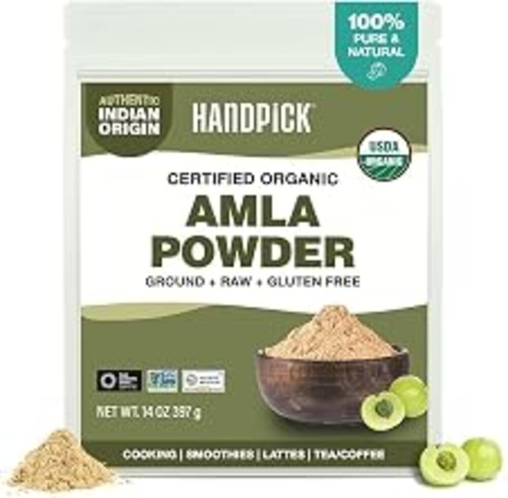HANDPICK Organic Amla Powder (14oz) Amalaki, USDA Organic, Non-GMO | 100% Raw and Natural - Lab Tested for Purity | Indian Gooseberry Powder | Resealable Zip Lock Pouch (Packaging may vary)