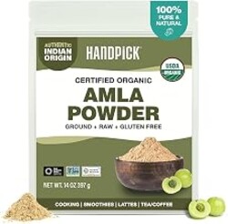 HANDPICK Organic Amla Powder (14oz) Amalaki, USDA Organic, Non-GMO | 100% Raw and Natural - Lab Tested for Purity | Indian Gooseberry Powder | Resealable Zip Lock Pouch (Packaging may vary)