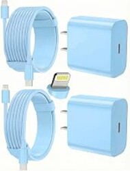 iPhone Charger Fast Charging, USB C Charger Block, 6FT/10FT Lightning Cable | For Apple iPhone 14/13/12/11 Series, 2-Pack USB C to Lightning Cables, AirPods with Lightning Charging Case,Blue