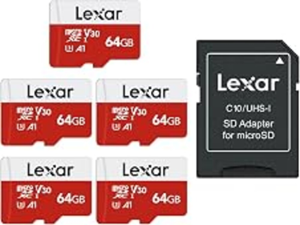 Lexar E-Series 64GB 5 PK Micro SD Card microSDXC UHS-I Flash Memory Card | 100MB/s, C10, U3, A1, V30, Full HD, 4K UHD, High Speed TF Card with Adapter