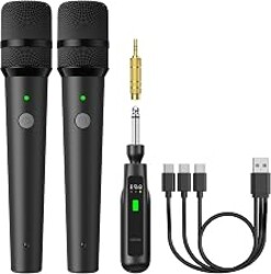 TONOR 2.4G Dual Wireless Microphones, Rechargeable Handheld Mic TW-220 | Cordless Microphones System with Receiver, Karaoke Mics for Singing, Home Party, Birthday, Church, Speech 50ft / 15 m Range