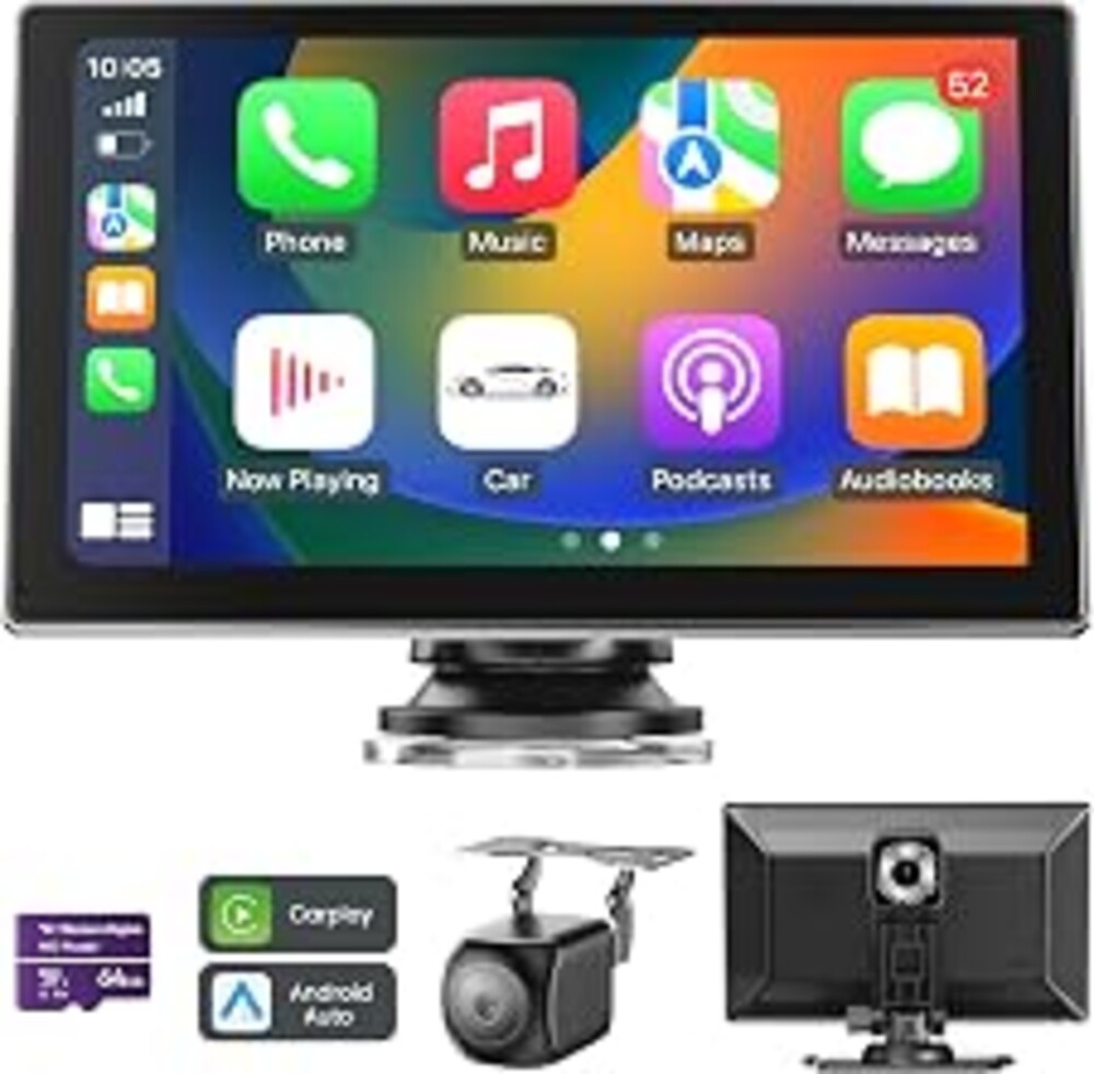 9" Wireless Apple Carplay Screen for Car, Portable Car Play Screen for Car & Android Auto, 4K Dash Cam, 1080p Backup Camera, GPS Navigation, Car Audio Receivers Mirror Link, Bluetooth, FM, Siri | Android Auto, 4K Dash Cam, 1080p Backup Camera, GPS Navigation, Car Audio Receivers Mirror Link, Bluetooth, FM, Siri