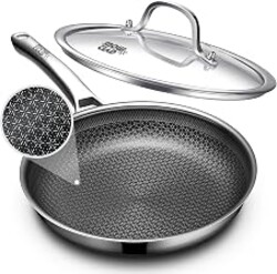 OATOFP Non Stick Frying Pans 12 inch, Hybrid Improved Version Frying Pan Nonstick with Lid, Stainless Steel Skillet, Dishwasher and Oven-Safe Chef & Quiche Pans, PFOA Free Cookware