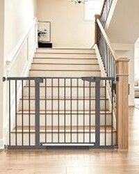 Cumbor 30-48" Baby Gate for Stairs and Doorways, Mom's Choice Award Winner, Pressure Mounted Dog Gate Indoor with Self-Closing Walk Through Door, Easy Install, Double-Lock Design, Cool Gray