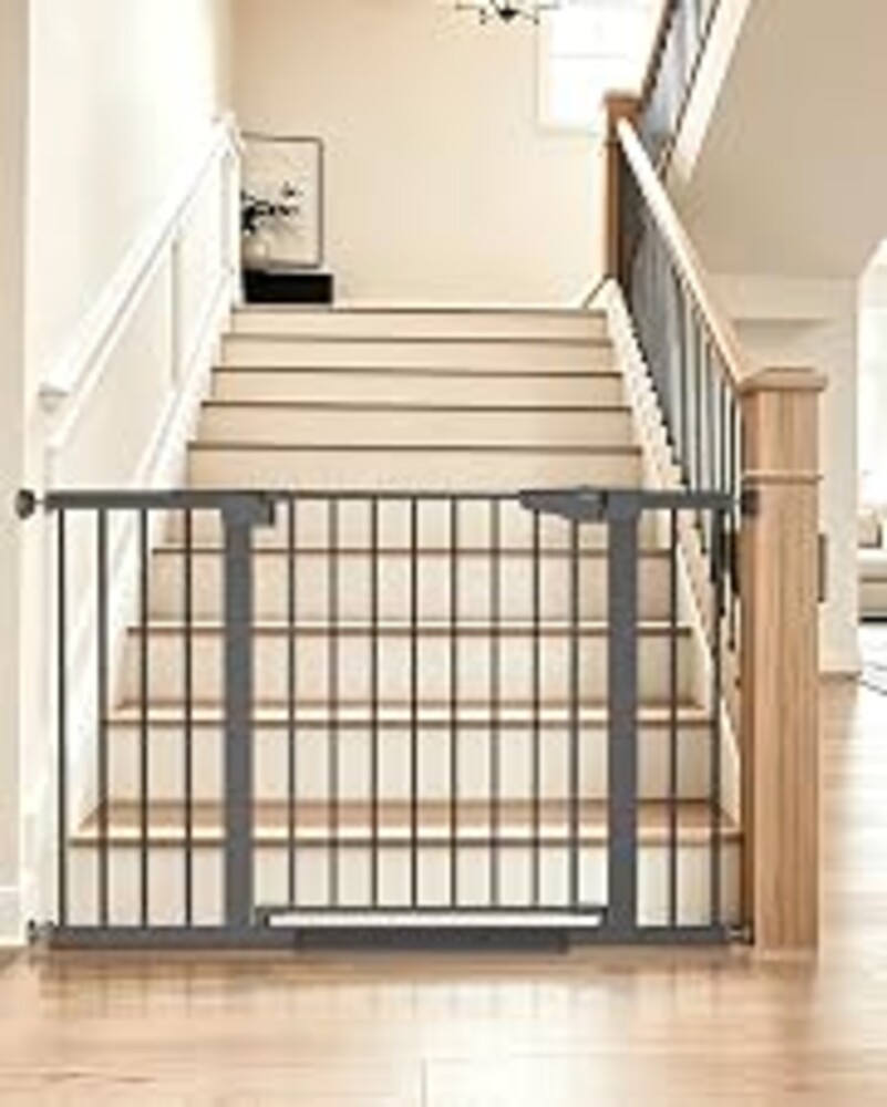 Cumbor 30-48" Baby Gate for Stairs and Doorways, Mom's Choice Award Winner, Pressure Mounted Dog Gate Indoor with Self-Closing Walk Through Door, Easy Install, Double-Lock Design, Cool Gray