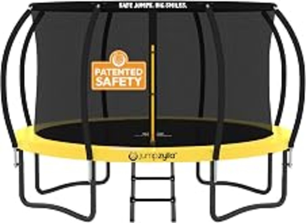 Jumpzylla Outdoor Trampoline with Net for Kids 8FT 10FT 12FT 14FT 15FT 16FT | ASTM-compliant trampoline with enclosure, non-slip ladder, rust-resistant galvanized steel frame, 8FT-16FT for kids & adults