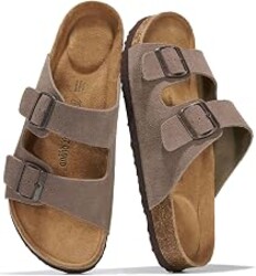 Project Cloud Mens Sandals, 100% Genuine Leather | Memory Foam Insole & Cork Footbed Slides for Men Footwear Non Slip Summer Sandals for Men & Lightweight Sandals Men