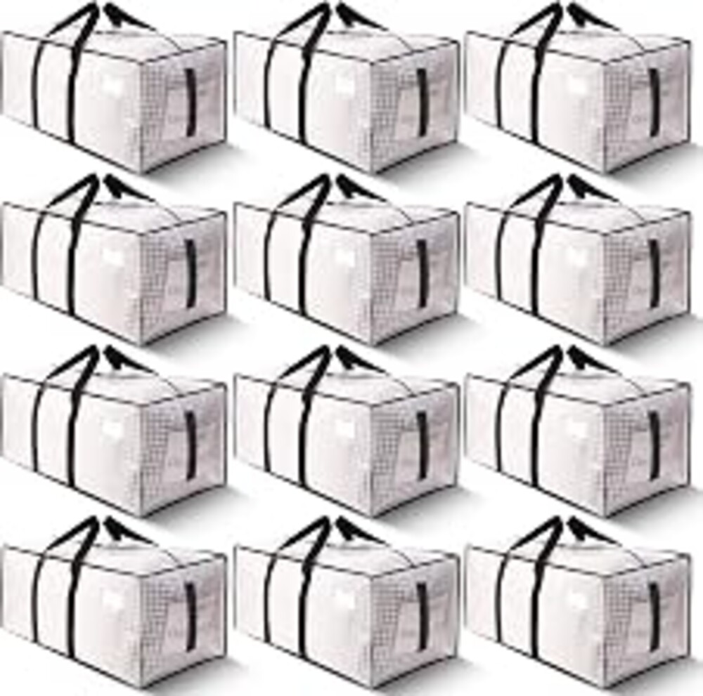 HOMESURE Supports 200lbs Heavy Duty Moving Bags - Strong Zipper & Wrap-Around Handles - Water-Resistant Storage Totes, Durable Alternative to Moving Boxes - 12 Pack - Semi-Transparent