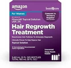 Amazon Basic Care Minoxidil Topical Solution, 2 Percent, Hair Regrowth Treatment For Women, 6 Ounce